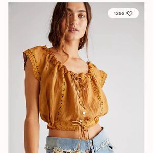 Free People Kinga Csila La Casa Lily Blouse Tiger Eye size Small linen boho lace